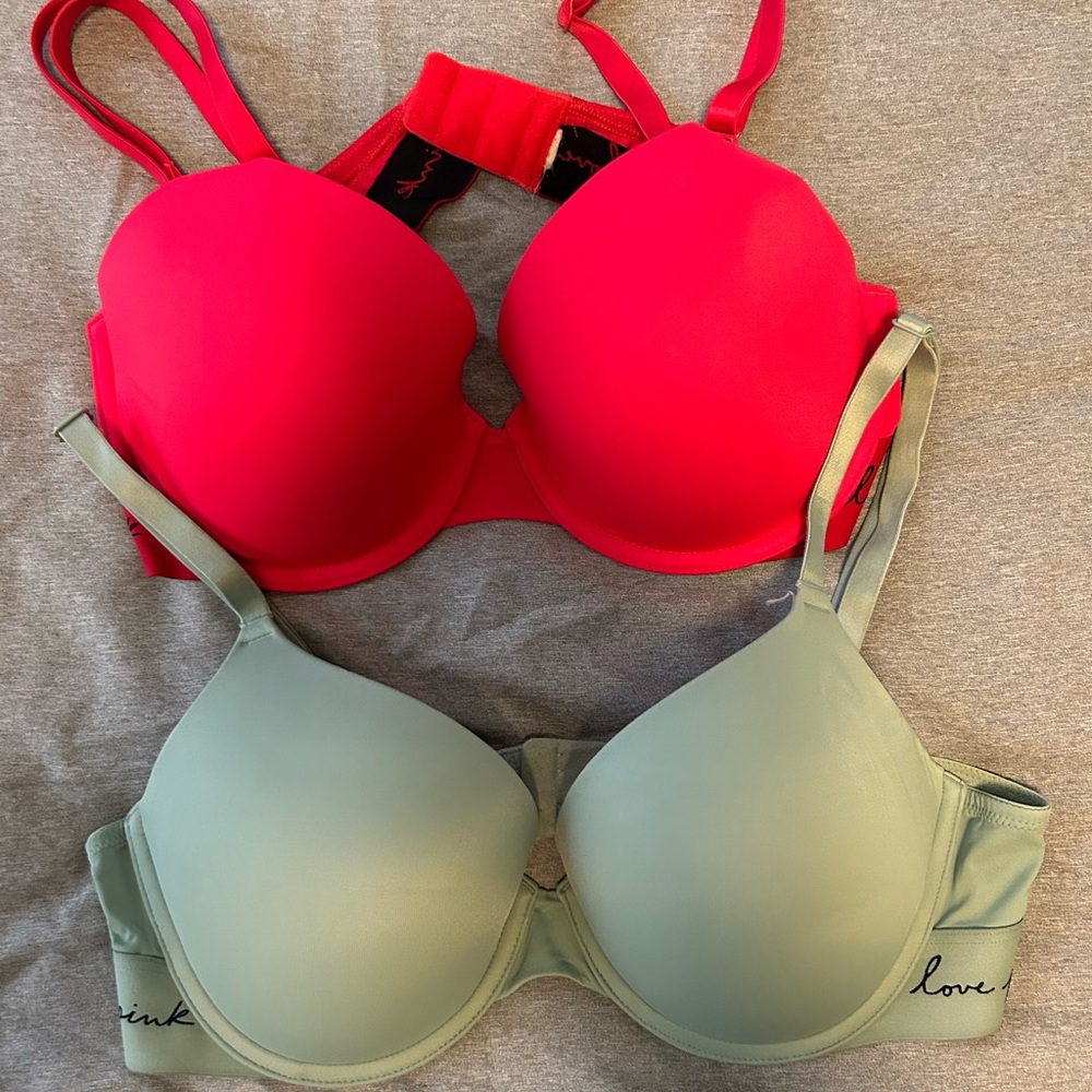 Victoria's Secret Vibrant Red and Soft Green Bra Duo
